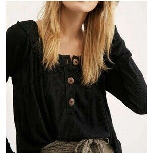 Free People We The Free Must Have Henley Thermal Top Womens L Waffle Oversized
